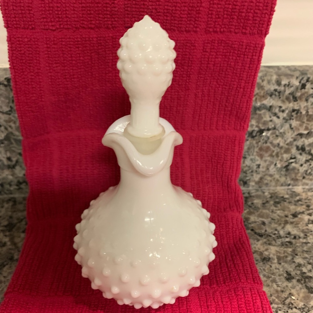White hobnail milk glass cruet shaped item